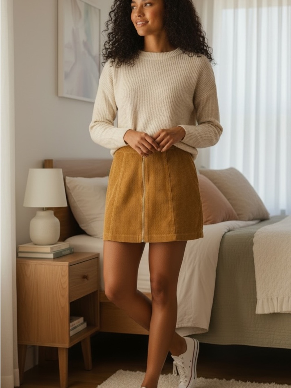 Forever 21 Mustard Corduroy Zip-Front Mini Skirt